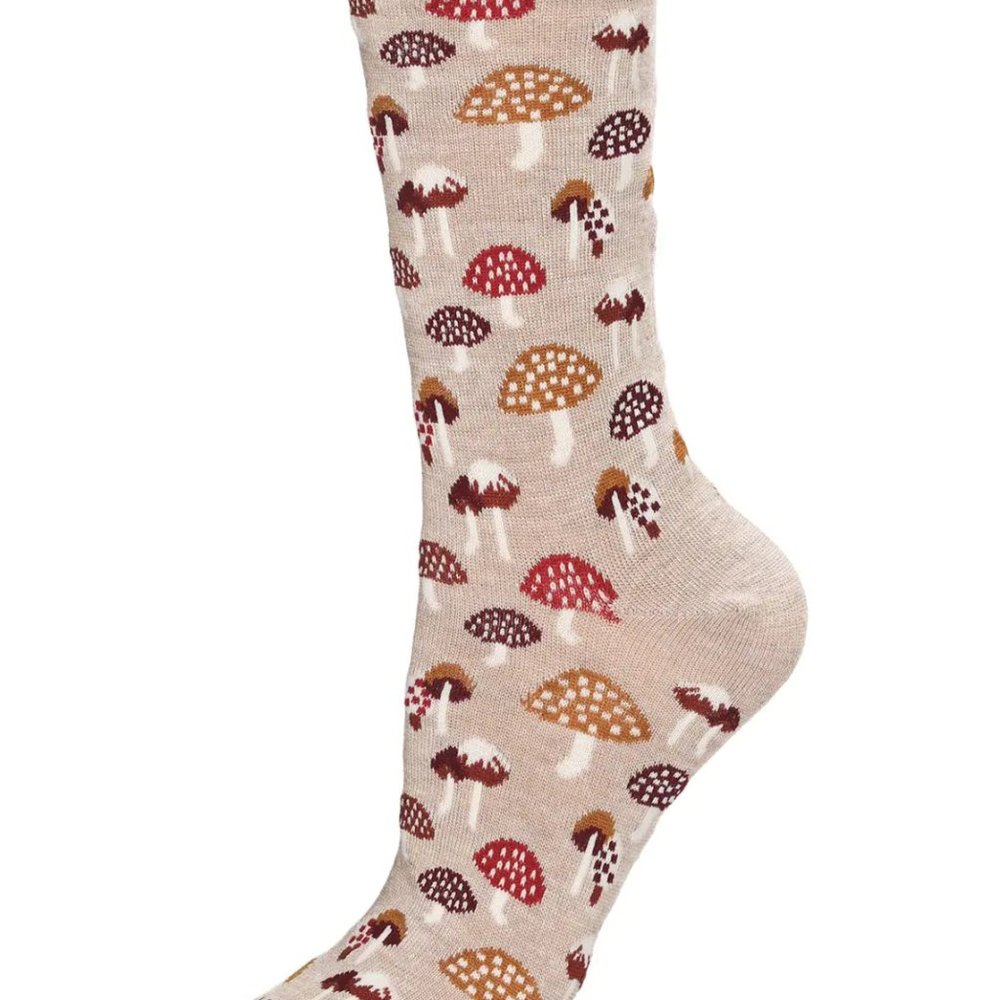 MeMoi Mushroom Field Bamboo Blend Crew Socks, Womens Nature Inspired